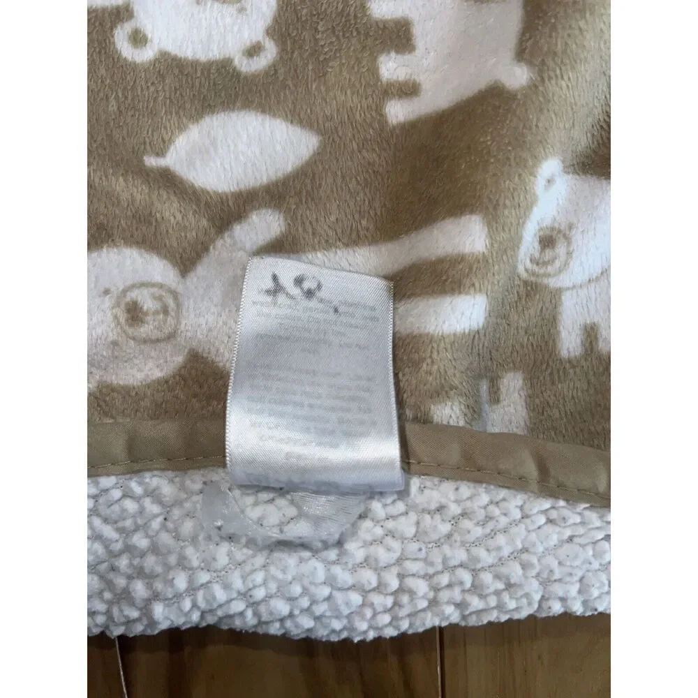 Carters Brown Tan White Animal Shapes‎ Baby Blanket Sherpa Teddy Bear Leaf
